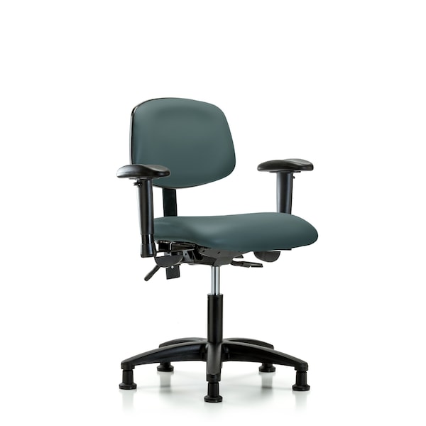 Blue Ridge Ergonomics VDHCH-RG-T1-A1-RG-8546 Rutledge Vinyl Chair - Desk Height with Seat Tilt, Adjustable Arms, & Stationary Glides in Colonial Blue Trailblazer™ Vinyl
