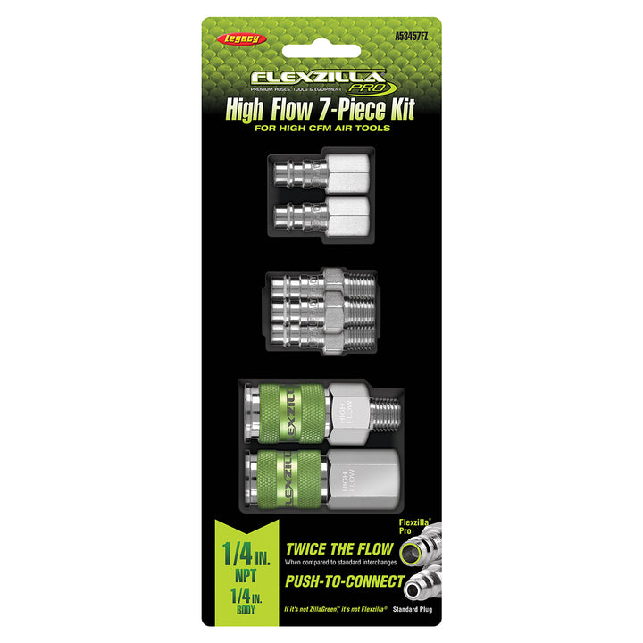 FlexZilla A53457FZ Pro High Flow Coupler and Plug Kit, 7-Piece, 1/4" Body, 1/4" NPT