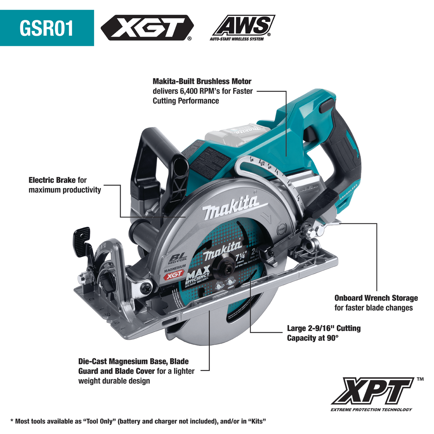 Makita GSR01M1 40V max XGT® Brushless Cordless Rear Handle 7‘1/4 Circular Saw Kit (4.0Ah)