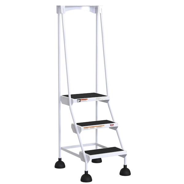 Vestil LAD-3-W 63.4375 H Steel Commercial Spring Loaded Rolling Ladder, 3 Steps