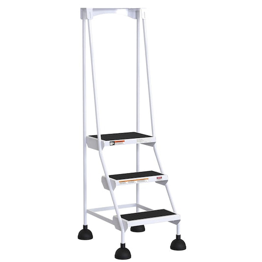 Vestil LAD-3-W 63.4375 H Steel Commercial Spring Loaded Rolling Ladder, 3 Steps