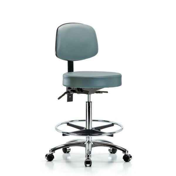 Blue Ridge Ergonomics VHBST-CR-T0-CF-CC-8822 Rutledge Vinyl Stool with Back Chrome - High Bench Height with Chrome Foot Ring & Casters in Storm Supernova™ Vinyl