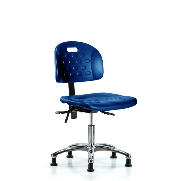 Blue Ridge Ergonomics HPDHCH-CR-T1-A0-RG-BLU Newport Industrial Polyurethane Chair Chrome - Desk Height with Seat Tilt & Stationary Glides in Blue Polyurethane