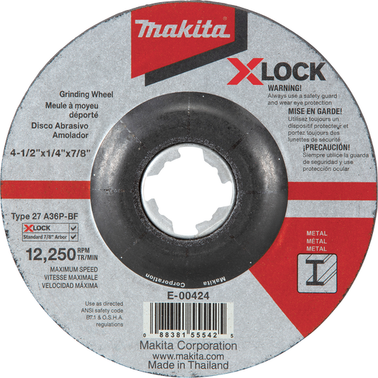 Makita E-00424 X‘LOCK 4‘1/2" x 1/4" x 7/8" Type 27 General Purpose 36 Grit Metal Abrasive Grinding Wheel