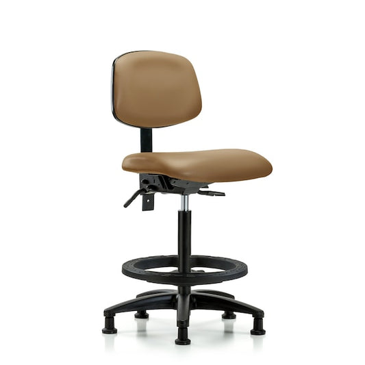 Blue Ridge Ergonomics VHBCH-RG-T0-A0-BF-RG-8584 Rutledge Vinyl Chair - High Bench Height with Black Foot Ring & Stationary Glides in Taupe Trailblazer™ Vinyl