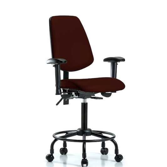 Blue Ridge Ergonomics VMBCH-MB-RT-T1-A0-RC-8809 Rutledge Vinyl Chair - Medium Bench Height with Round Tube Base, Medium Back, Seat Tilt, & Casters in Taupe Supernova™ Vinyl