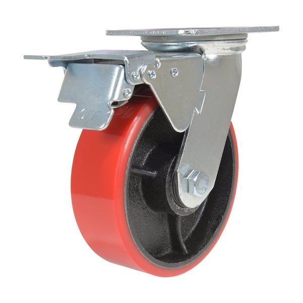Vestil CST-VE-6X2PU-SWTB Polyurethane Swivel With Total Brake Caster 6 In. Diameter x 2 In. Width 1232 lb Red/Black