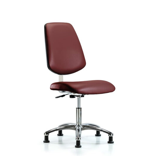 Blue Ridge Ergonomics CLR-VDHCH-MB-CR-RG-8815 Class 10 Clean Room Vinyl Chair Chrome - Desk Height with Medium Back & Stationary Glides in Borscht Supernova™ Vinyl