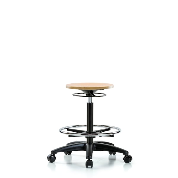Blue Ridge Ergonomics WHBSO-RG-CF-RC Wood Stool - High Bench Height with Chrome Foot Ring & Casters