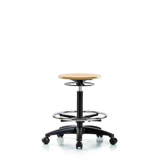 Blue Ridge Ergonomics WHBSO-RG-CF-RC Wood Stool - High Bench Height with Chrome Foot Ring & Casters