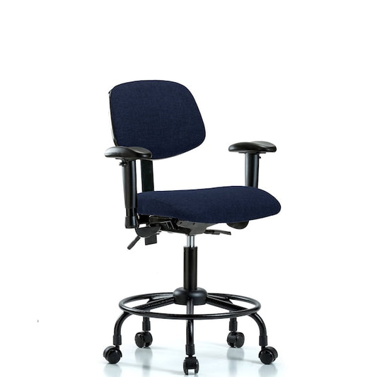Blue Ridge Ergonomics FDHCH-RT-T1-A1-RC-F45 Rutledge Fabric Chair - Desk Height with Round Tube Base, Seat Tilt, Adjustable Arms, & Casters in Navy Fabric