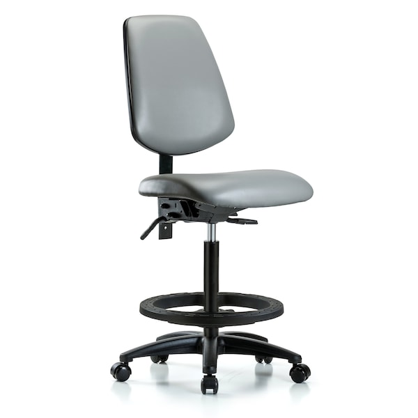 Blue Ridge Ergonomics VHBCH-MB-RG-T0-A0-BF-RC-8840 Rutledge Vinyl Chair - High Bench Height with Medium Back, Black Foot Ring, & Casters in Sterling Supernova™ Vinyl