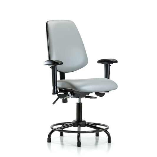 Blue Ridge Ergonomics VDHCH-MB-RT-T0-A1-RC-8823 Rutledge Vinyl Chair - Desk Height with Round Tube Base, Medium Back, Adjustable Arms, & Casters in Carbon Supernova™ Vinyl