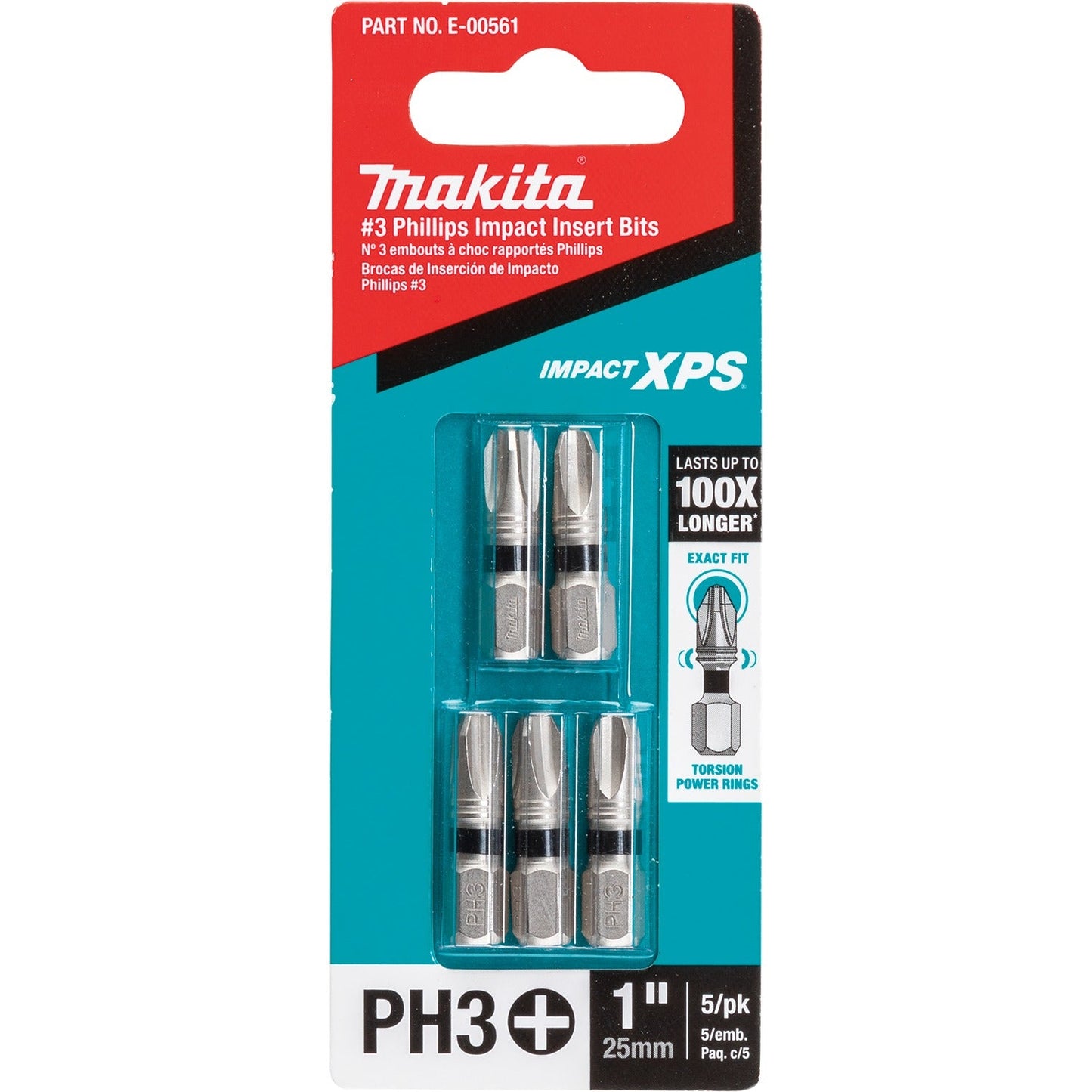 Makita E-00561 Impact XPS® #3 Phillips 1" Insert Bit, 5/pk