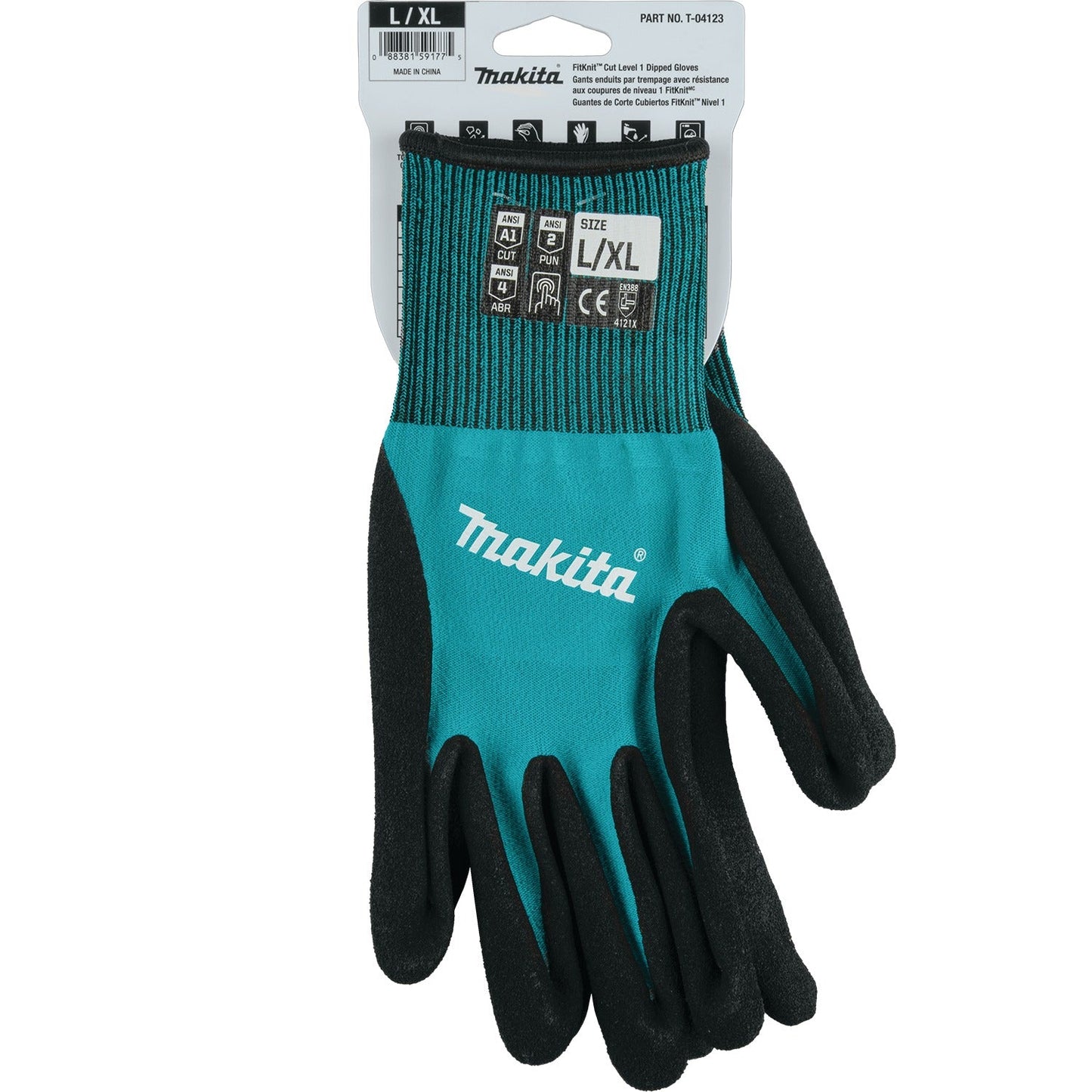 Makita T-04123 FitKnit, Cut Level 1 Nitrile Coated Dipped Gloves (Large/X‘Large)