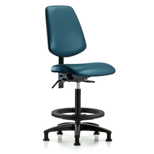 Blue Ridge Ergonomics VHBCH-MB-RG-T0-A0-BF-RG-8801 Rutledge Vinyl Chair - High Bench Height with Medium Back, Black Foot Ring, & Stationary Glides in Marine Blue Supernova™ Vinyl