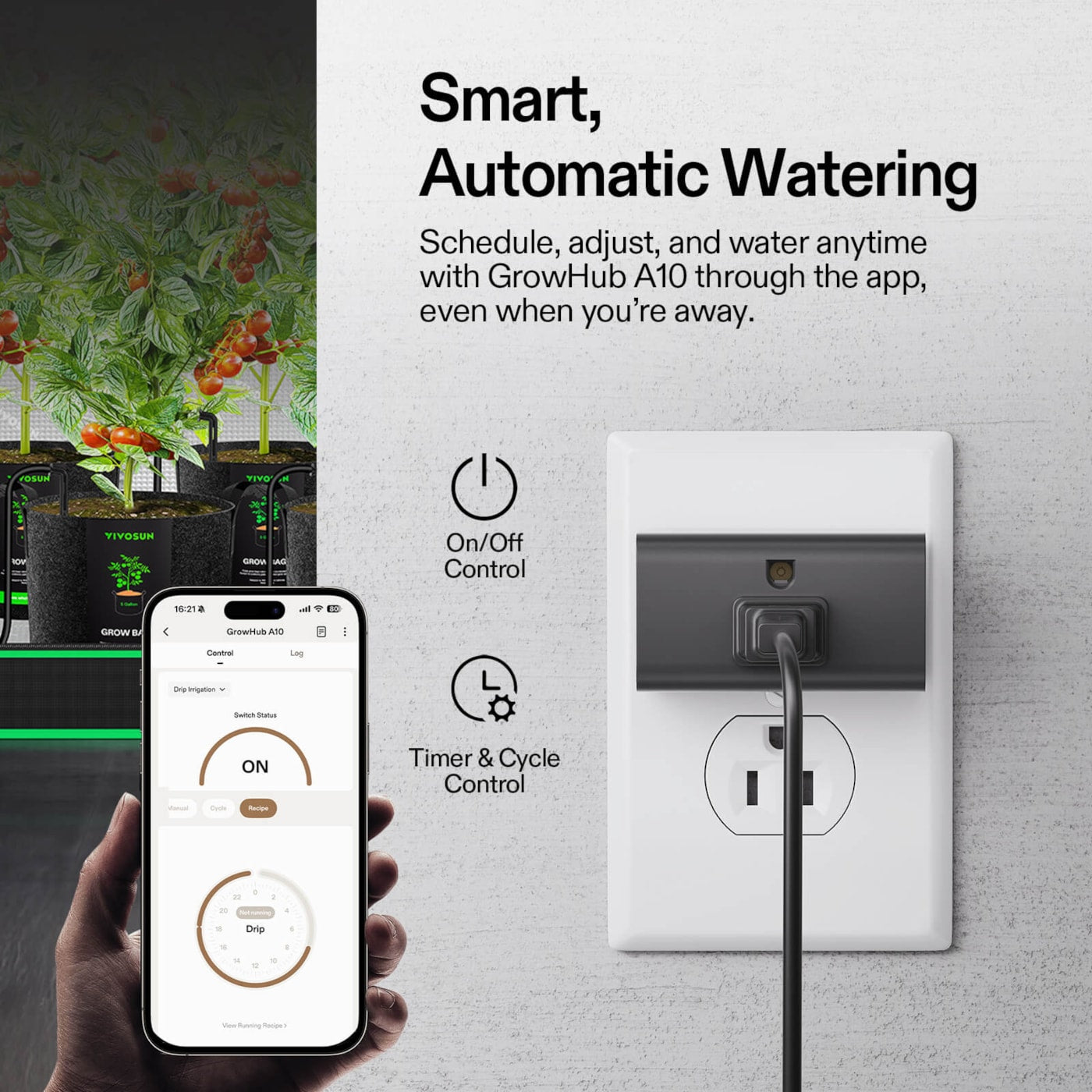 Vivosun FlexFeed Automatic Drip Irrigation Kit for Indoor & Outdoor Plants, Smart Watering System with 16 Drip Emitters, 4mm Fast Flow, App-Controlled A10 GrowHub, Quiet 15W Pump