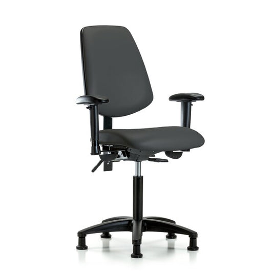 Blue Ridge Ergonomics VMBCH-MB-RG-T1-A1-NF-RG-8605 Rutledge Vinyl Chair - Medium Bench Height with Medium Back, Seat Tilt, Adjustable Arms, & Stationary Glides in Charcoal Trailblazer™ Vinyl