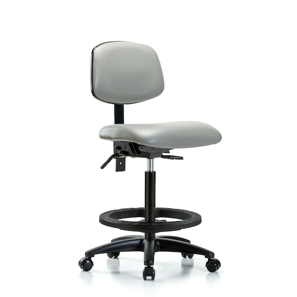Blue Ridge Ergonomics VHBCH-RG-T1-A0-BF-RC-8567 Rutledge Vinyl Chair - High Bench Height with Seat Tilt, Black Foot Ring, & Casters in Dove Trailblazer™ Vinyl