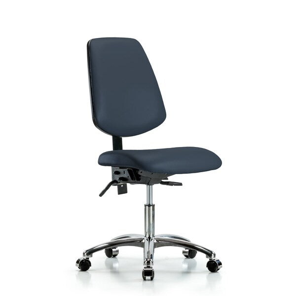 Blue Ridge Ergonomics VDHCH-MB-CR-T0-A0-CC-8582 Rutledge Vinyl Chair Chrome - Desk Height with Medium Back & Casters in Imperial Blue Trailblazer™ Vinyl