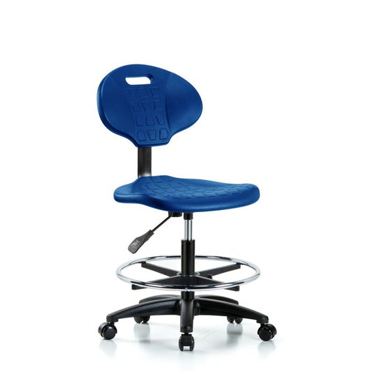 Blue Ridge Ergonomics TPMBCH-RG-A0-CF-RC-BLK Erie Polyurethane Chair - Medium Bench Height with Chrome Foot Ring & Casters in Black Polyurethane