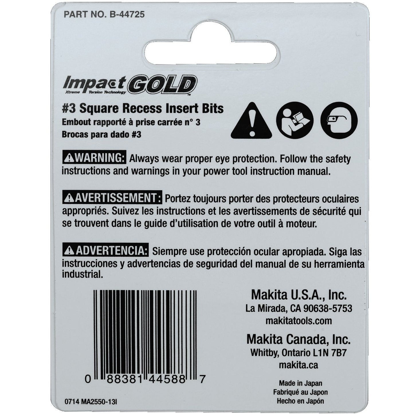 Makita B-44725 Impact GOLD® #3 Square Insert Bit, 2/pk