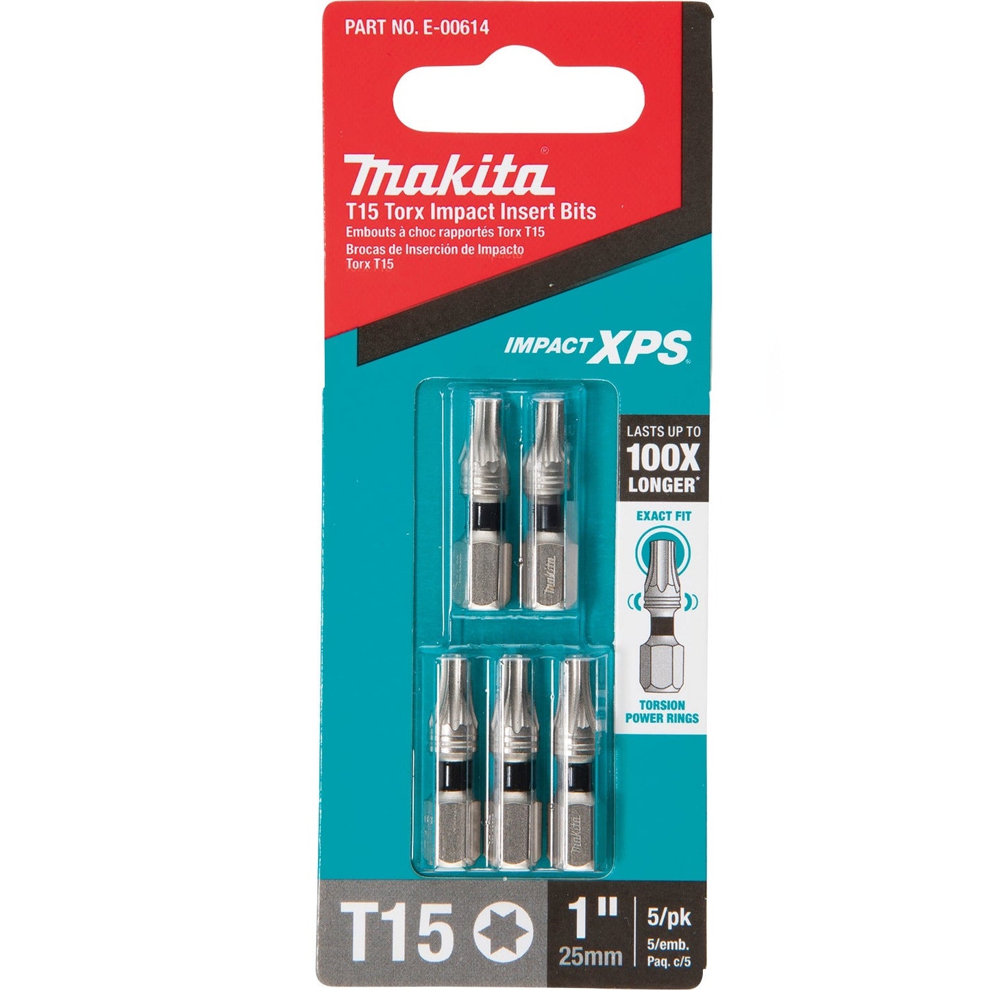 Makita E-00614 Impact XPS® T15 Torx 1" Insert Bit, 5/pk