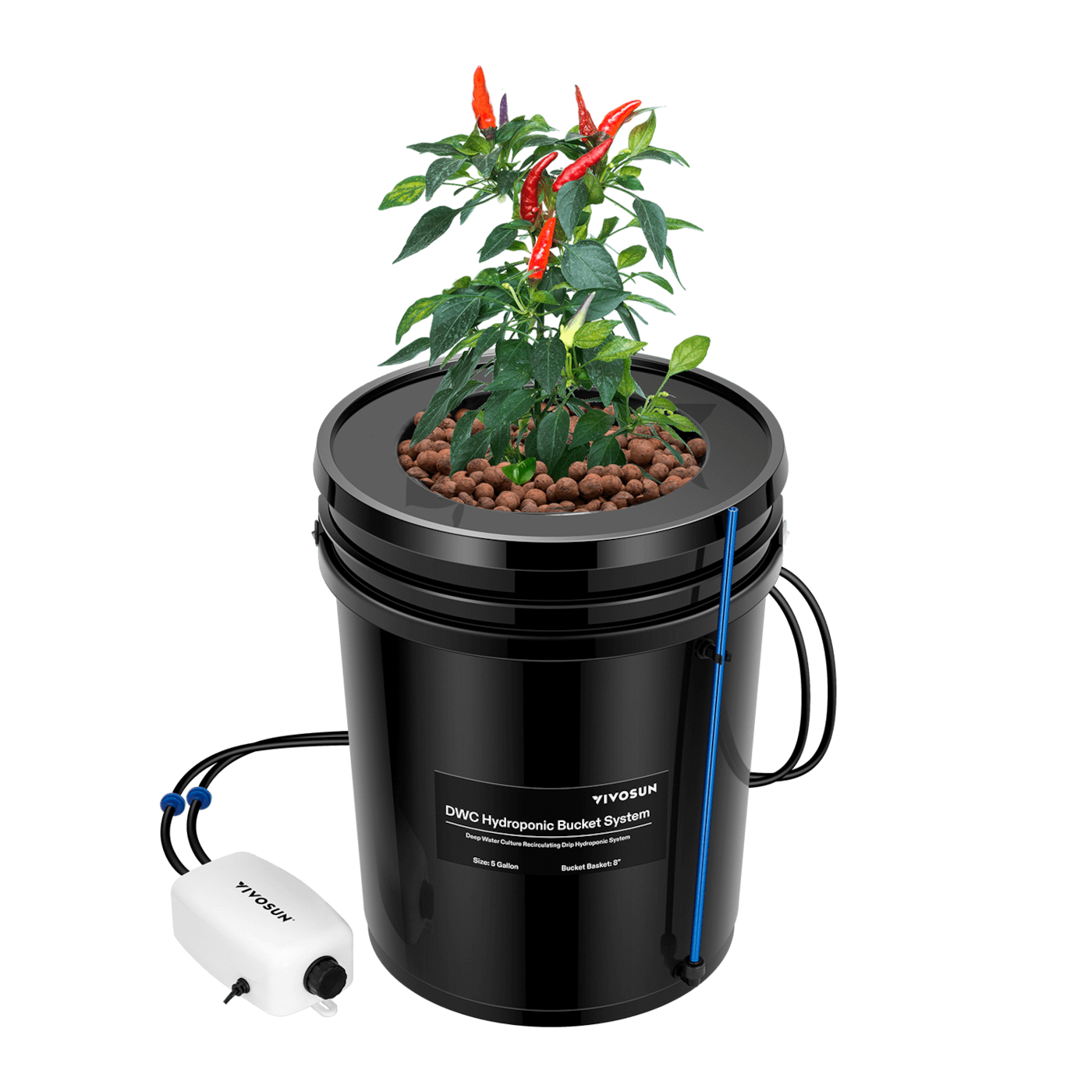 Vivosun 5 Gallon DWC Hydroponic System Kit (1 Bucket, Black)