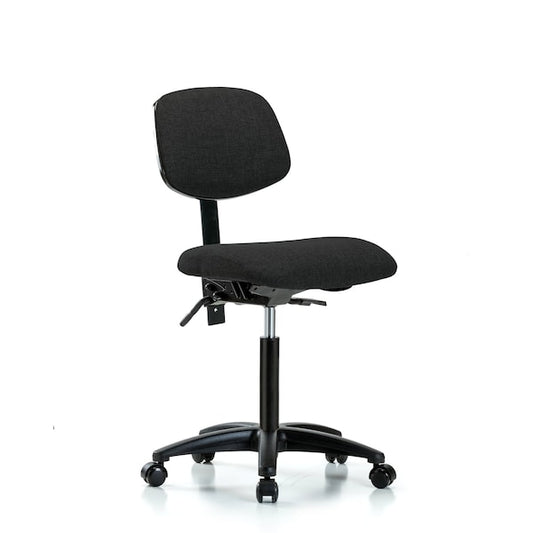 Blue Ridge Ergonomics FMBCH-RG-T0-A0-NF-RC-F42 Rutledge Fabric Chair - Medium Bench Height with Casters in Black Fabric