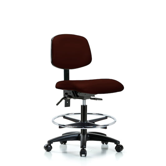 Blue Ridge Ergonomics VMBCH-RG-T1-A0-CF-RC-8569 Rutledge Vinyl Chair - Medium Bench Height with Seat Tilt, Chrome Foot Ring, & Casters in Burgundy Trailblazer™ Vinyl