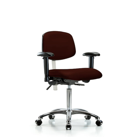 Blue Ridge Ergonomics NCR-VMBCH-CR-T0-A1-NF-CC-8569 Class 100 Vinyl Clean Room Chair - Medium Bench Height with Adjustable Arms & Casters in Burgundy Trailblazer™ Vinyl