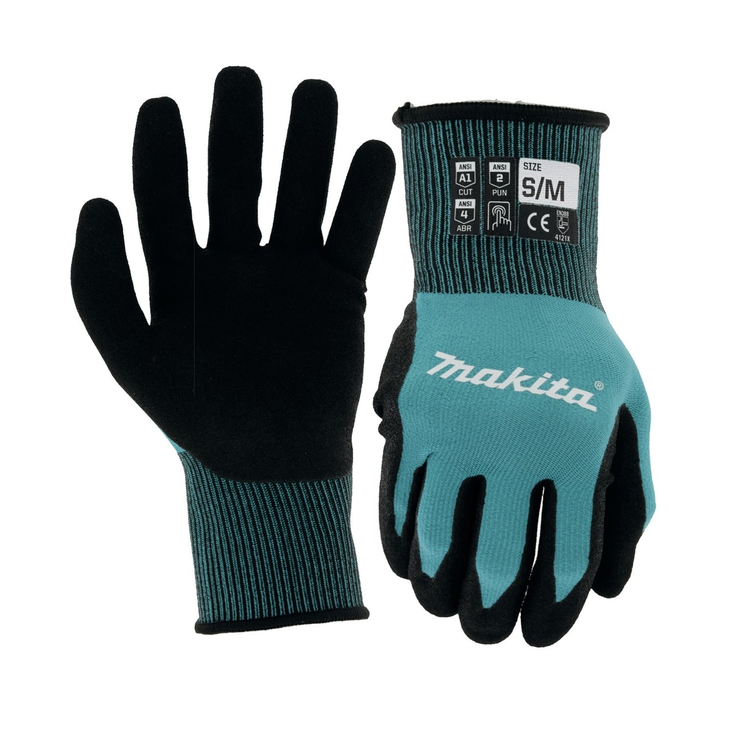 Makita T-04117 FitKnit, Cut Level 1 Nitrile Coated Dipped Gloves (Small/Medium)