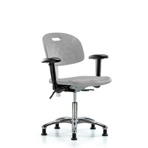Blue Ridge Ergonomics CLR-HPDHCH-CR-T1-A1-RG-GRY Class 100 Newport Industrial Polyurethane Clean Room Chair - Desk Height with Seat Tilt, Adjustable Arms, & Stationary Glides in Gray Polyurethane
