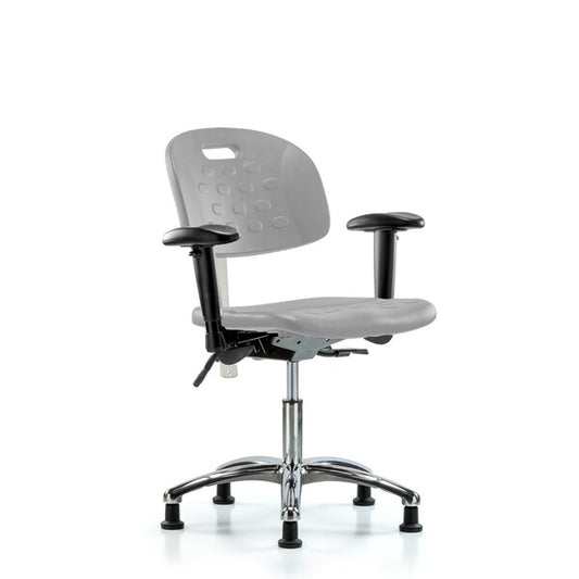 Blue Ridge Ergonomics CLR-HPDHCH-CR-T1-A1-RG-GRY Class 100 Newport Industrial Polyurethane Clean Room Chair - Desk Height with Seat Tilt, Adjustable Arms, & Stationary Glides in Gray Polyurethane