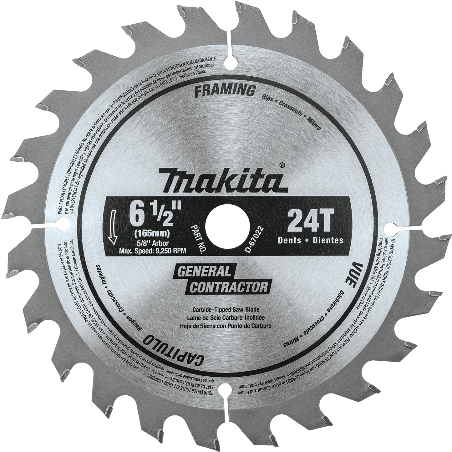 Makita D-67022 6‘1/2" 24T Carbide‘Tipped Circular Saw Blade, General Purpose