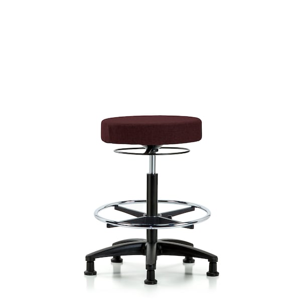 Blue Ridge Ergonomics FHBSO-CR-CF-CC-F41 Rutledge Fabric Stool without Back Chrome - High Bench Height with Chrome Foot Ring & Casters in Burgundy Fabric