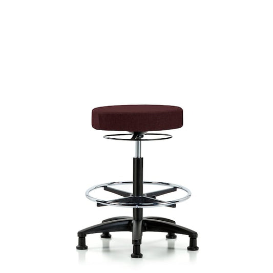 Blue Ridge Ergonomics FHBSO-CR-CF-CC-F41 Rutledge Fabric Stool without Back Chrome - High Bench Height with Chrome Foot Ring & Casters in Burgundy Fabric