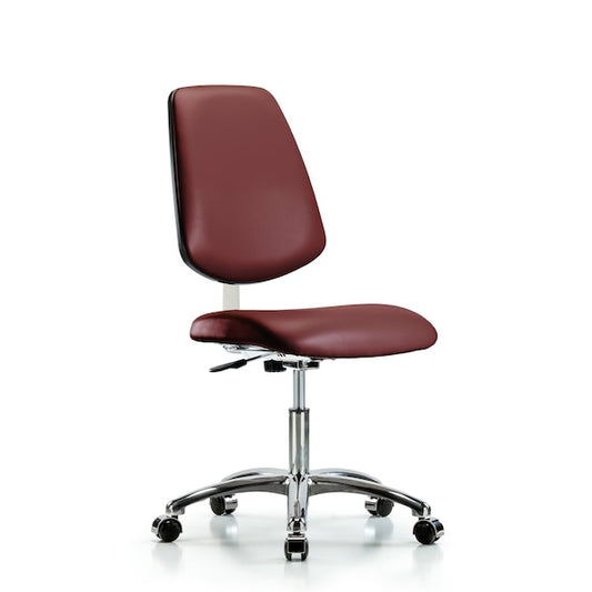 Blue Ridge Ergonomics CLR-VDHCH-MB-CR-CC-8567 Class 10 Clean Room Vinyl Chair Chrome - Desk Height with Medium Back & Casters in Dove Trailblazer™ Vinyl