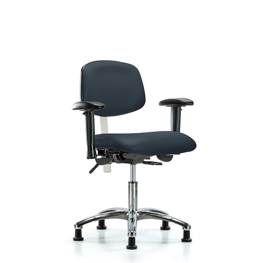 Blue Ridge Ergonomics NCR-VDHCH-CR-T1-A1-RG-8582 Class 100 Vinyl Clean Room Chair - Desk Height with Seat Tilt, Adjustable Arms, & Stationary Glides in Imperial Blue Trailblazer™ Vinyl
