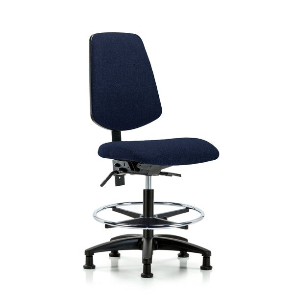 Blue Ridge Ergonomics FMBCH-MB-RG-T1-A0-CF-RG-F45 Rutledge Fabric Chair - Medium Bench Height with Medium Back, Seat Tilt, Chrome Foot Ring, & Stationary Glides in Navy Fabric