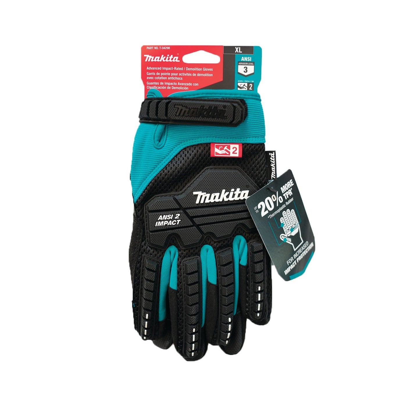 Makita T-04298 Advanced ANSI 2 Impact‘Rated Demolition Gloves (X‘Large)