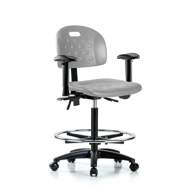 Blue Ridge Ergonomics HPDHCH-RT-T0-A1-RG-BLU Newport Industrial Polyurethane Chair with Round Tube Base - Desk Height with Adjustable Arms & Stationary Glides in Blue Polyurethane