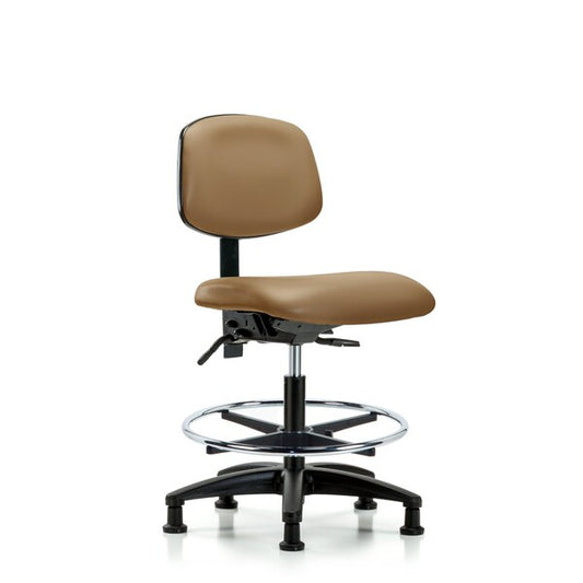 Blue Ridge Ergonomics VMBCH-RG-T0-A0-CF-RG-8584 Rutledge Vinyl Chair - Medium Bench Height with Chrome Foot Ring & Stationary Glides in Taupe Trailblazer™ Vinyl