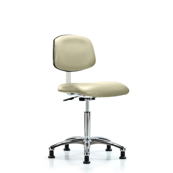 Blue Ridge Ergonomics CLR-VMBCH-CR-NF-RG-8501 Class 10 Clean Room Vinyl Chair Chrome - Medium Bench Height with Stationary Glides in Adobe White Trailblazer™ Vinyl