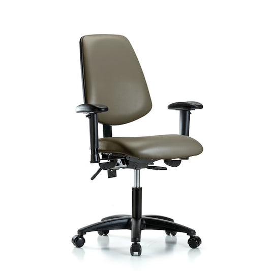 Blue Ridge Ergonomics VDHCH-MB-RT-T1-A1-RC-8809 Rutledge Vinyl Chair - Desk Height with Round Tube Base, Medium Back, Seat Tilt, Adjustable Arms, & Casters in Taupe Supernova™ Vinyl