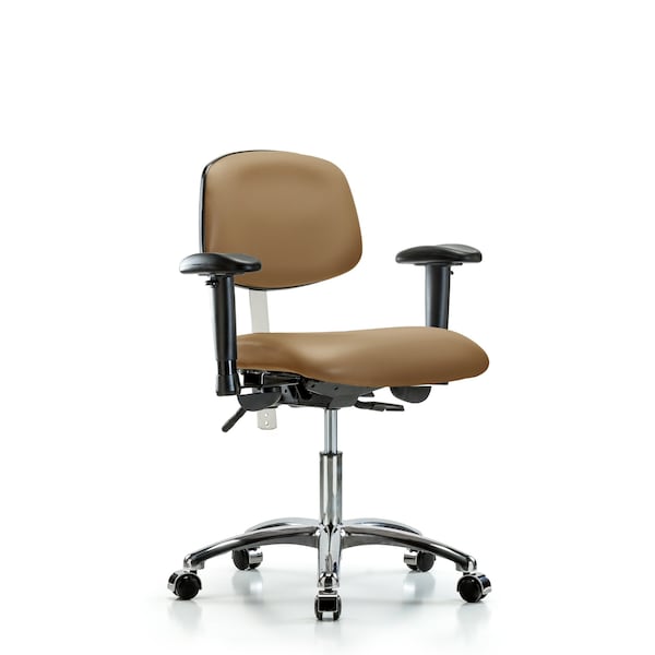 Blue Ridge Ergonomics NCR-VDHCH-CR-T0-A1-CC-8584 Class 100 Vinyl Clean Room Chair - Desk Height with Adjustable Arms & Casters in Taupe Trailblazer™ Vinyl