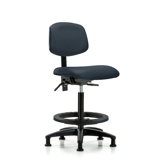 Blue Ridge Ergonomics VHBCH-RG-T0-A0-BF-RG-8582 Rutledge Vinyl Chair - High Bench Height with Black Foot Ring & Stationary Glides in Imperial Blue Trailblazer™ Vinyl