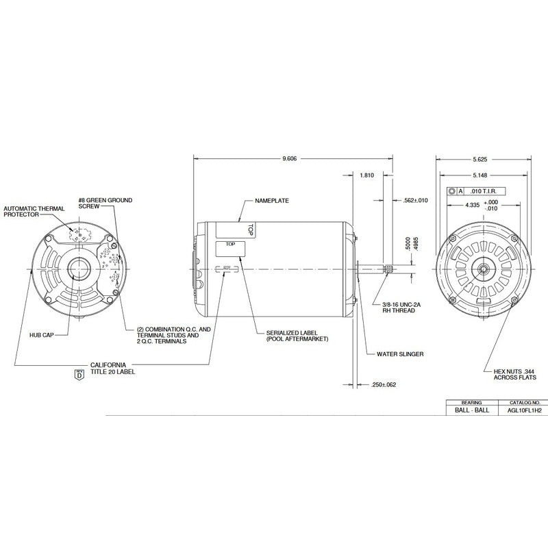 US Motors AGL15FL1H2 Fractional, Pool and Spa Motors