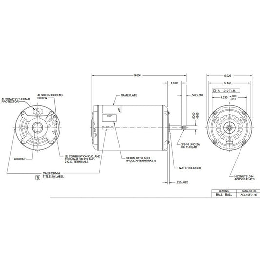 US Motors AGL15FL1H2 Fractional, Pool and Spa Motors