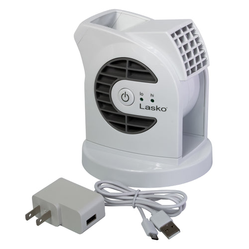 Lasko D300 MyCool Mini USB 2- Speed Desk Fan with USB Cable and AC Adapter, White